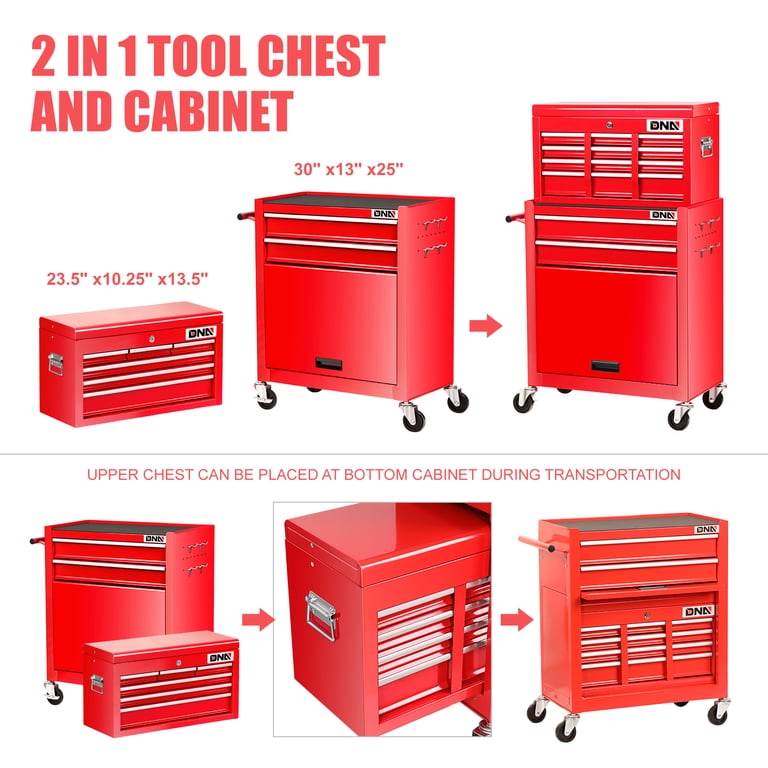 DNA Motoring TOOLS-00265 2Pcs Combination Tool Rolling Cabinet 2