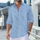 thumbnail image 1 of Blusa y camisa de manga larga con cuello vuelto para hombre, cárdigan liso a la moda con cuello vuelto, blusa de poliéster con botones para hombre, 1 of 6
