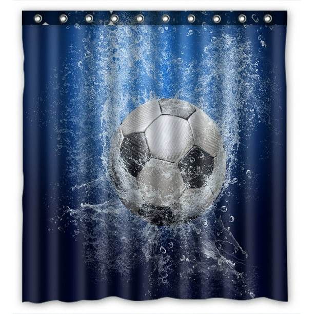 PHFZK Sports Shower Curtain, Football Soccer Ball on Water Polyester