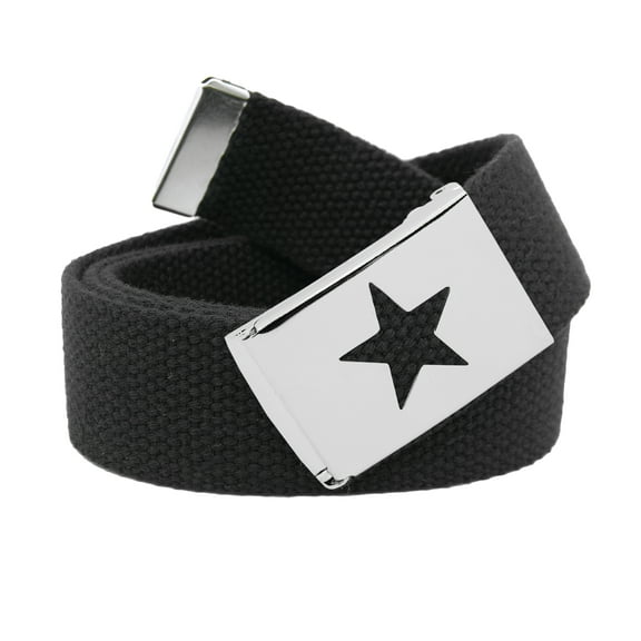 Girl's Star Silver Flip Top School Uniform Belt Buckle with Canvas Web Belt Small Black