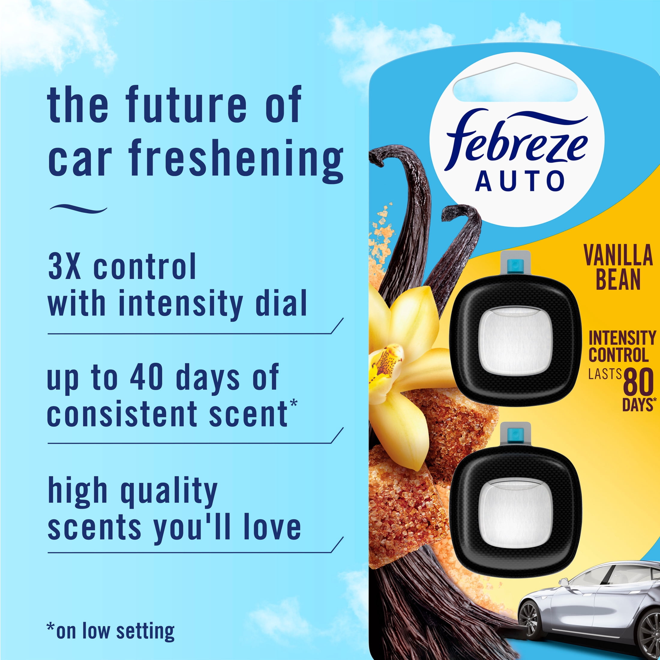 Febreze Auto Air Freshener, Car Vent Clip, Vanilla Bean, 2 Count