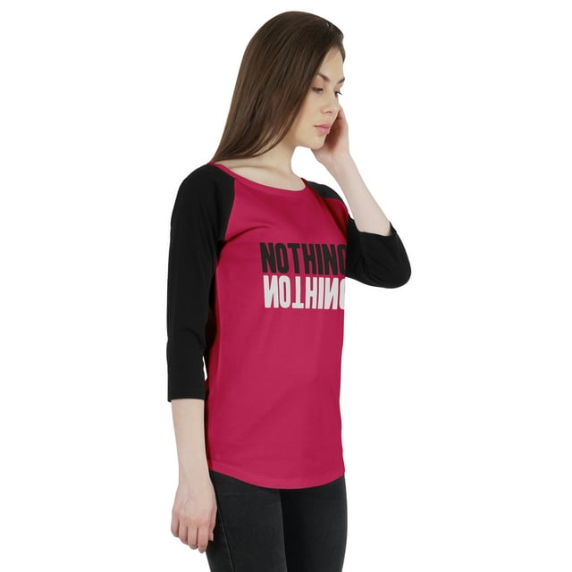 Inkmeso T-Shirt Raglan pour Femmes à Manches 3/4 Heureux Motivationnel Citation Nothing Haut en Jersey Graphique