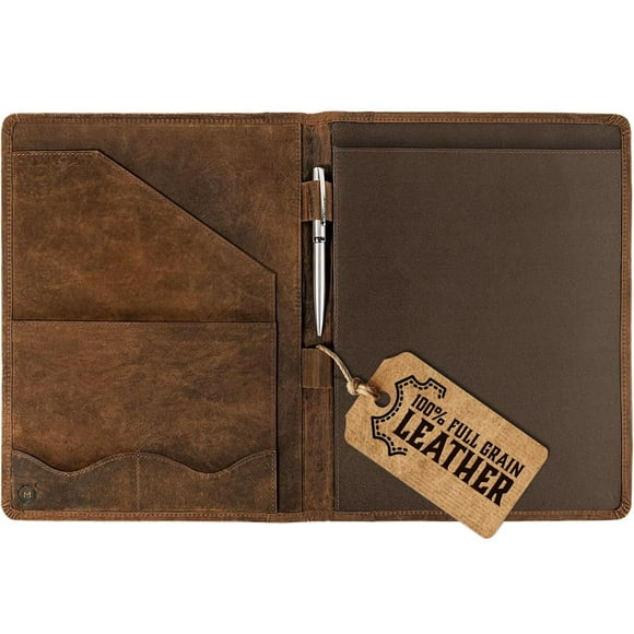 Moonster Leather Portfolio Professional Organizer Padfolio – Resume Folder with Luxury Pen - Leather Binder Portfolio Writing Pad with Business