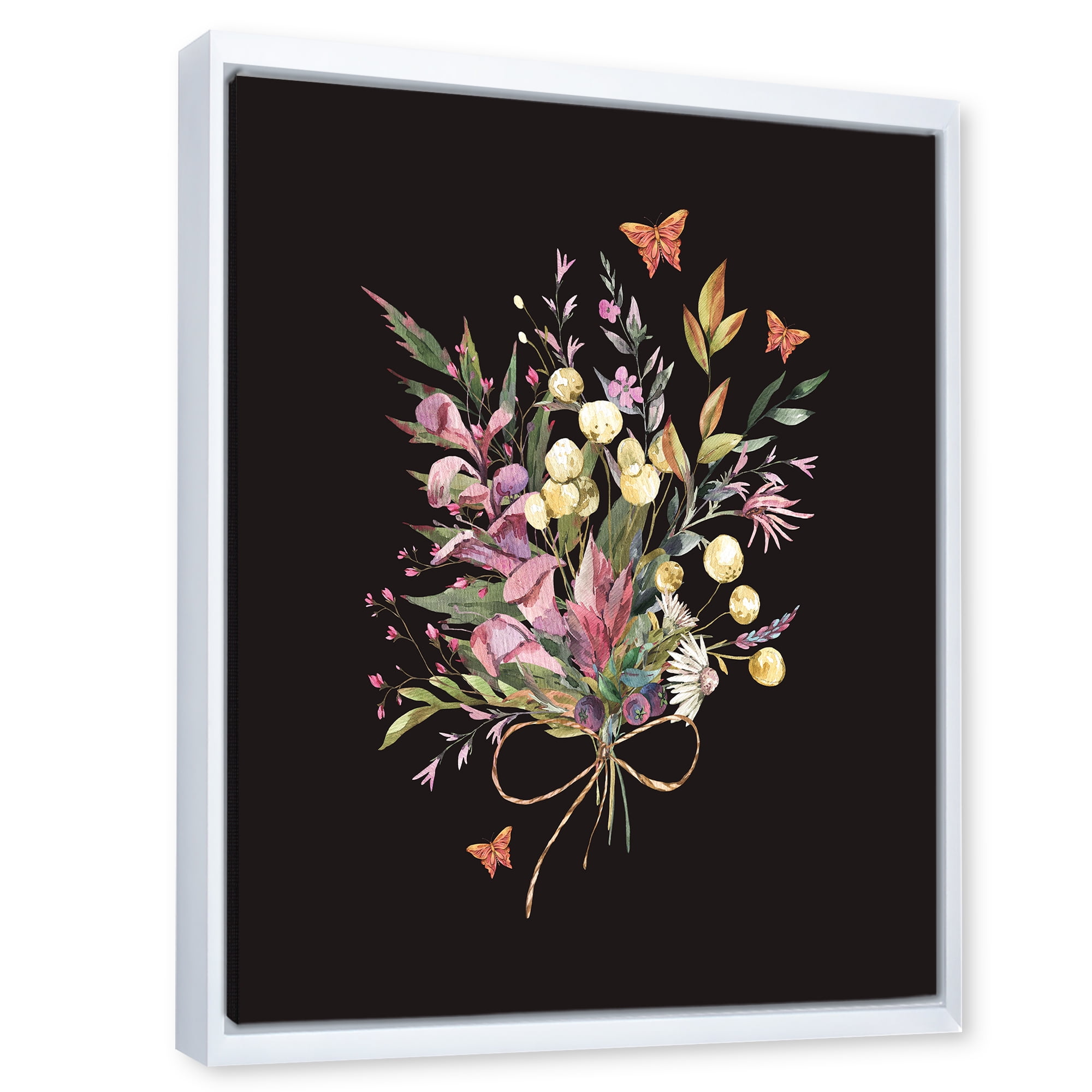 Designart 'Ancient Floral Summer Wildflowers Arrangement' Traditional Framed Canvas Wall Art Print