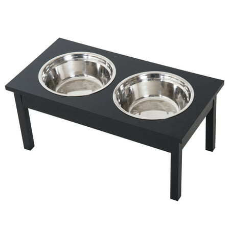 PawHut 23” Wooden Heavy Duty Dog Food Bowls Pet Elevated Feeding Station (Best Elevated Dog Bowls)