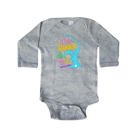 

Inktastic The Bunny Did It Easter Humor with Blue Bunny Silhouette Gift Baby Boy or Baby Girl Long Sleeve Bodysuit