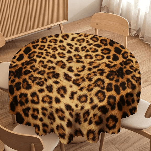Odenmar 60 Inch Round Leopard Print Tablecloth Animal Print Polyester Fabric Cover for Dining Kitchen Party Farmhouse Home Decor Everyday Use