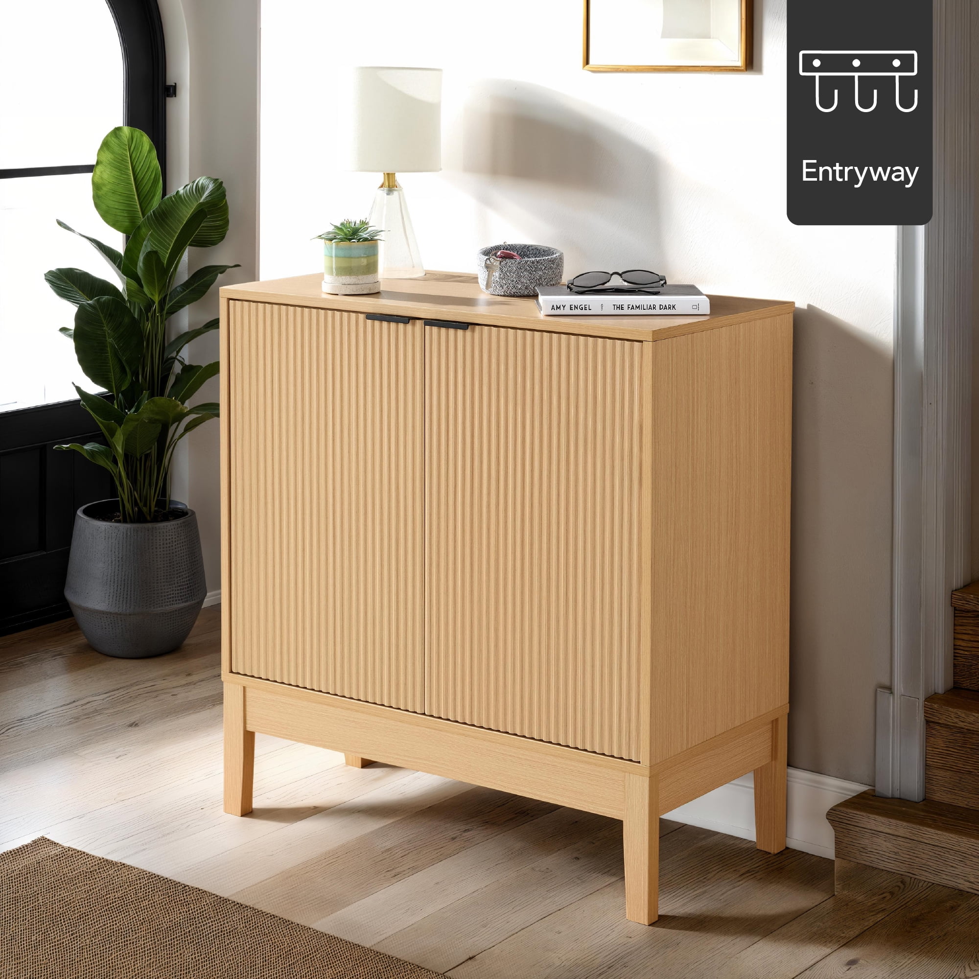 Best Choice Products 2-Door Reeded Storage Cabinet w/ Soft-Close Doors, Multipurpose Accent Furniture - Natural