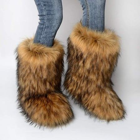 

Womens Faux Fur Snow Boots Plush Boots Fluffy Furry Boots for Women Winter Outdoor