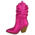 thumbnail image 2 of Forever Women’s Rhinestone Cowboy Boots – Sparkly Western Mid Calf Boots, Glitter Cowgirl Boots with Chunky Heel, Pointed Toe Bling Fashion Boots for Women RIVER-35 Hot Pink Fuchsia 6, 2 of 5