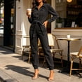 thumbnail image 6 of Kctiaxy Jumpsuits for Women Long Sleeve Turndown Collar Belt Ties Denim Rompers Solid Fashion Jogger Jeans, 6 of 7
