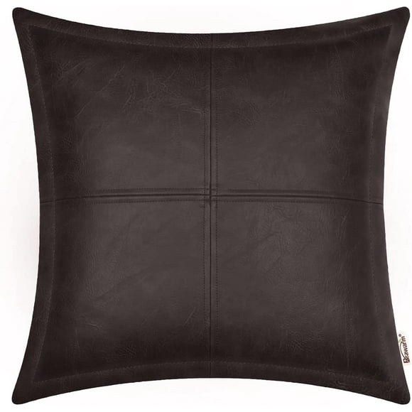 20" X 20" X 20" Coffee Leather Throw Pillow for Sofa Bed Living Room Garden Hand Stitched Leather Decorative Throw Pillow Cover