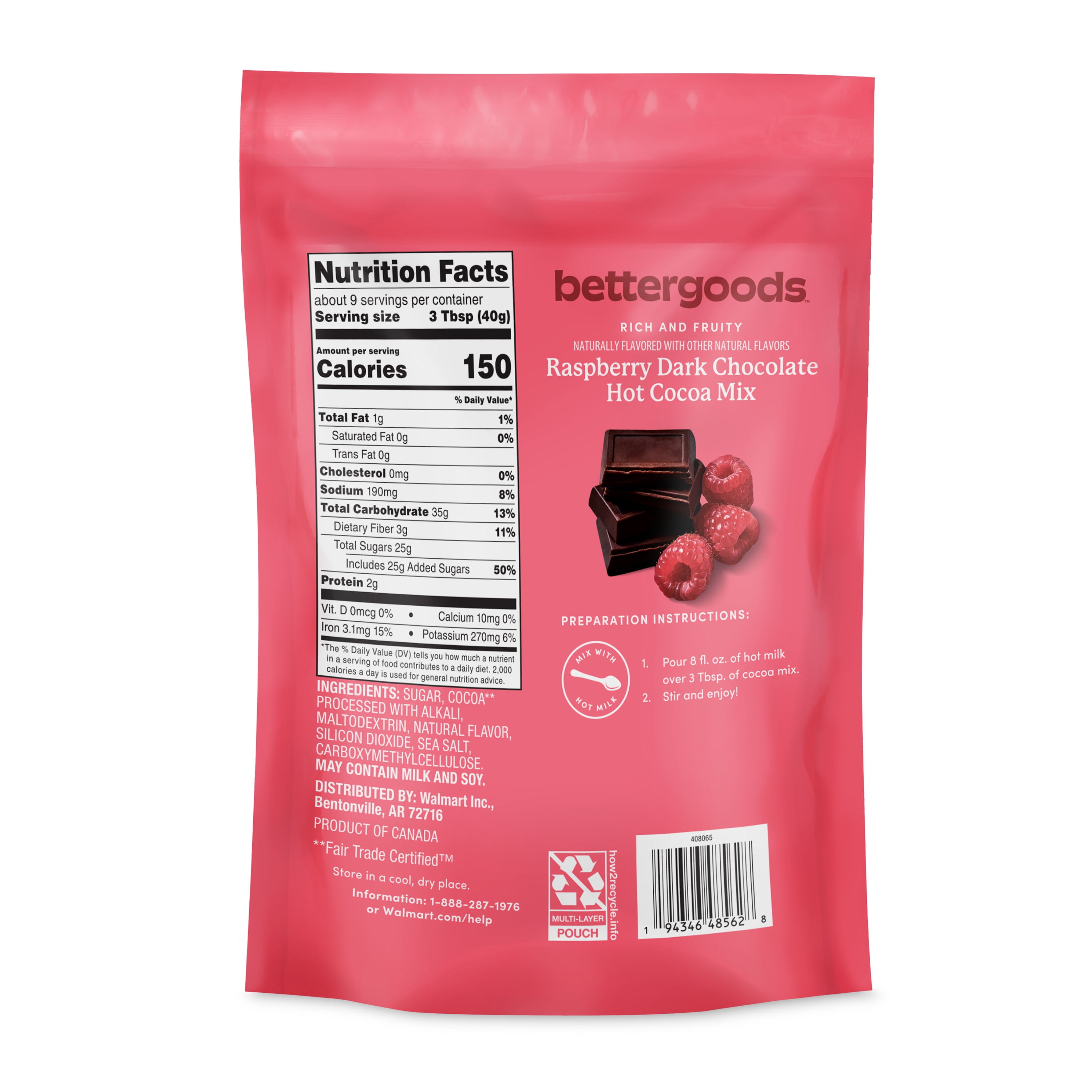bettergoods Dark Chocolate Raspberry Hot Cocoa Mix, 12 oz