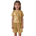 thumbnail image 4 of Kids Girls Sequins Glitter Patch Crop Tops Short Sleeves Dance T-Shirt Cheer Jazz Party Performance 3-7 Years, 4 of 6