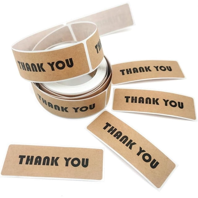 PinesC 120 Stickers/Roll, 1 * 3 Inch, Kraft Paper Sticker, Thank You Stickers, Suitable for Waterproof Stickers, Rectangle Sealing Paste, 2 Rolls