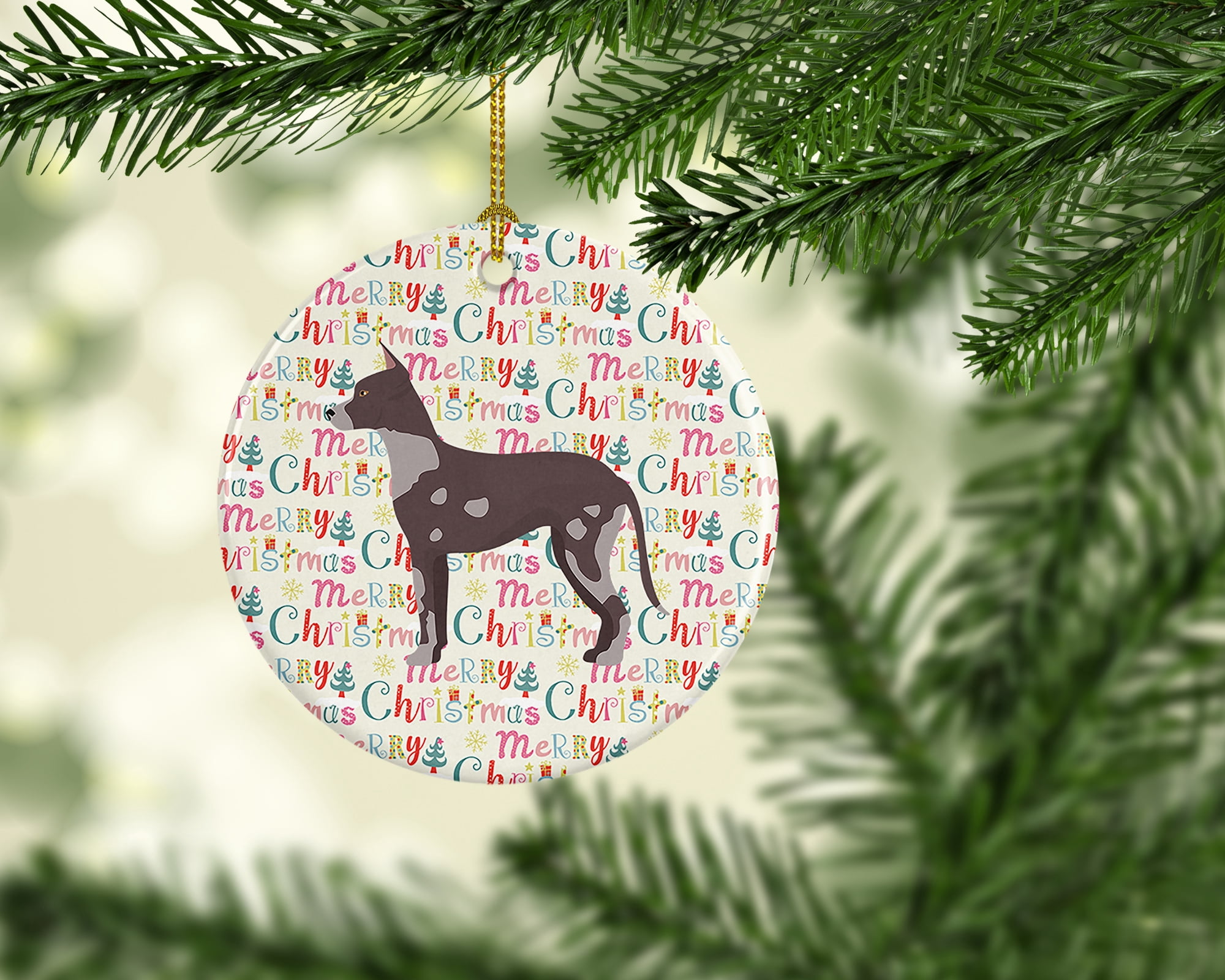 Peruvian Hairless Dog Merry Christmas Ceramic Ornament 2.8 in x 2.8 in