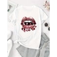 thumbnail image 2 of Camiseta informal de algodón para mujer | Estampado de labios de diamante | Cuello redondo y manga corta | Elástica y lavable a máquina | Ajuste cómodo para todo tipo de clima | Acabado brillante | Di, 2 of 6