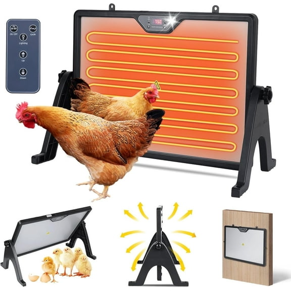 COUTEER Chicken Coop Heater, 180W Dual-Sided Heating Panel with Adjustable Temperature & Cycle Mode, Rotatable Brooder Plate for Chicks Winter Poultry Ducks & Small Pets