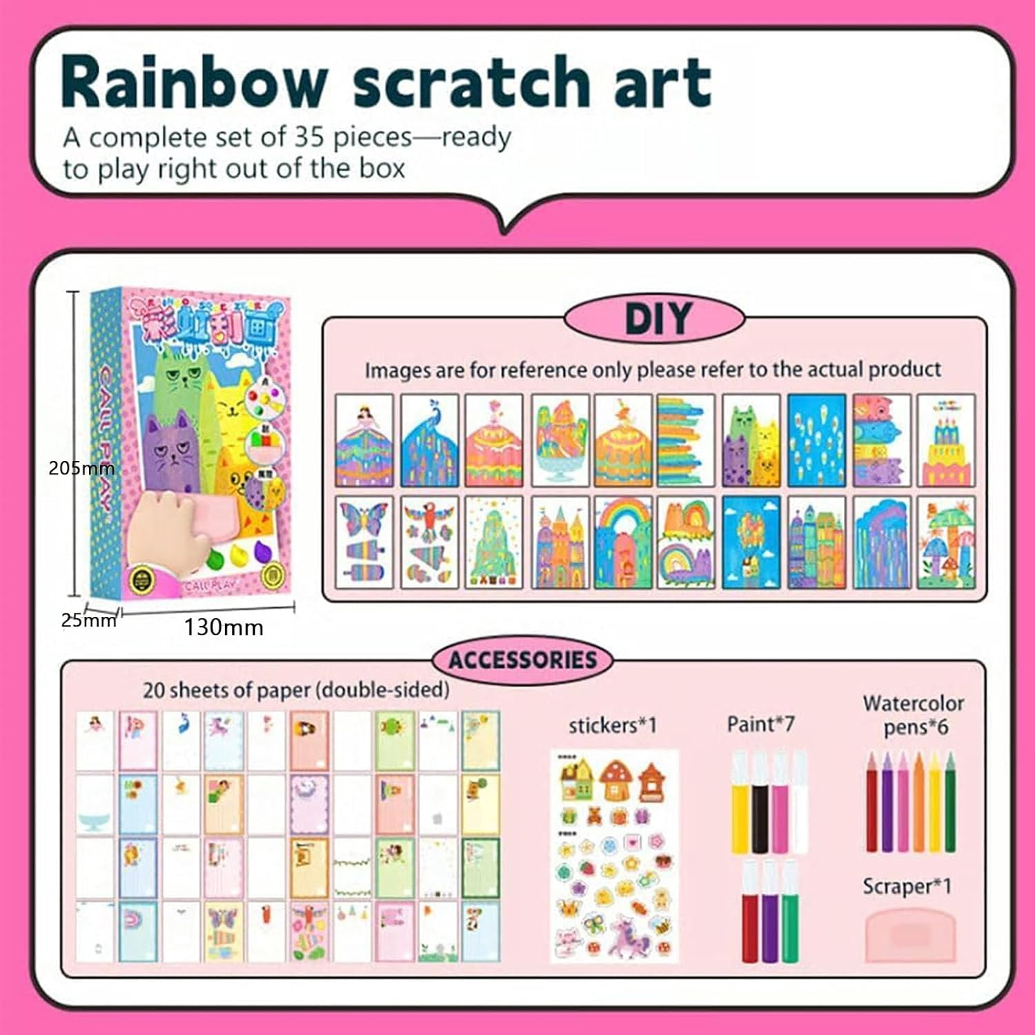 Convergei 20PCS DIY Rainbow Scratch Art, Squeegee Art Kids Paint Kit, Rainbow Dot Graffiti Scratch Painting, DIY Magic Squeegee Painting Kits for Kids with 7-Color Tools