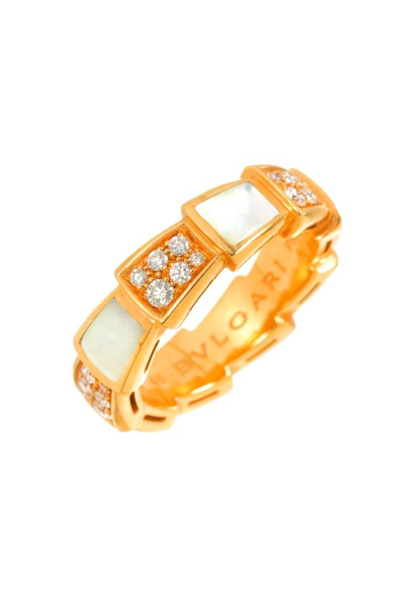 Pre-Owned Bvlgari Serpenti Viper #48 Ring with Diamonds, Shell, and 18K PG Pink Gold 750