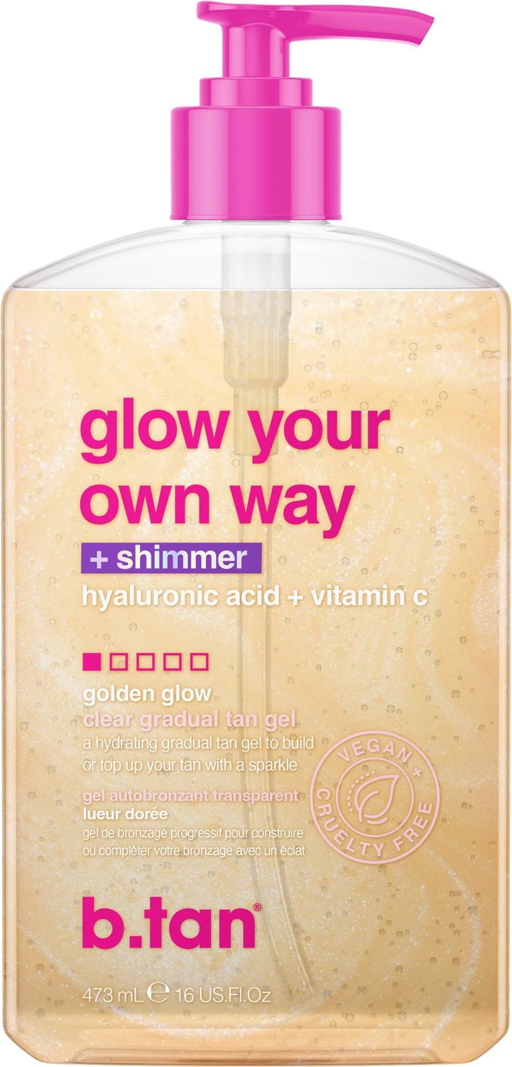 B.Tan Glow Your Own Way Shimmer - Clear Self Tan Gel 473mL, shimmer self tan gel 473mL