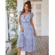 thumbnail image 2 of Vestidos de vacaciones Vestido de moda casual para mujer Vestido de cóctel elegante con cuello en V estampado floral-AZUL Sailing Electrónica, 2 of 5