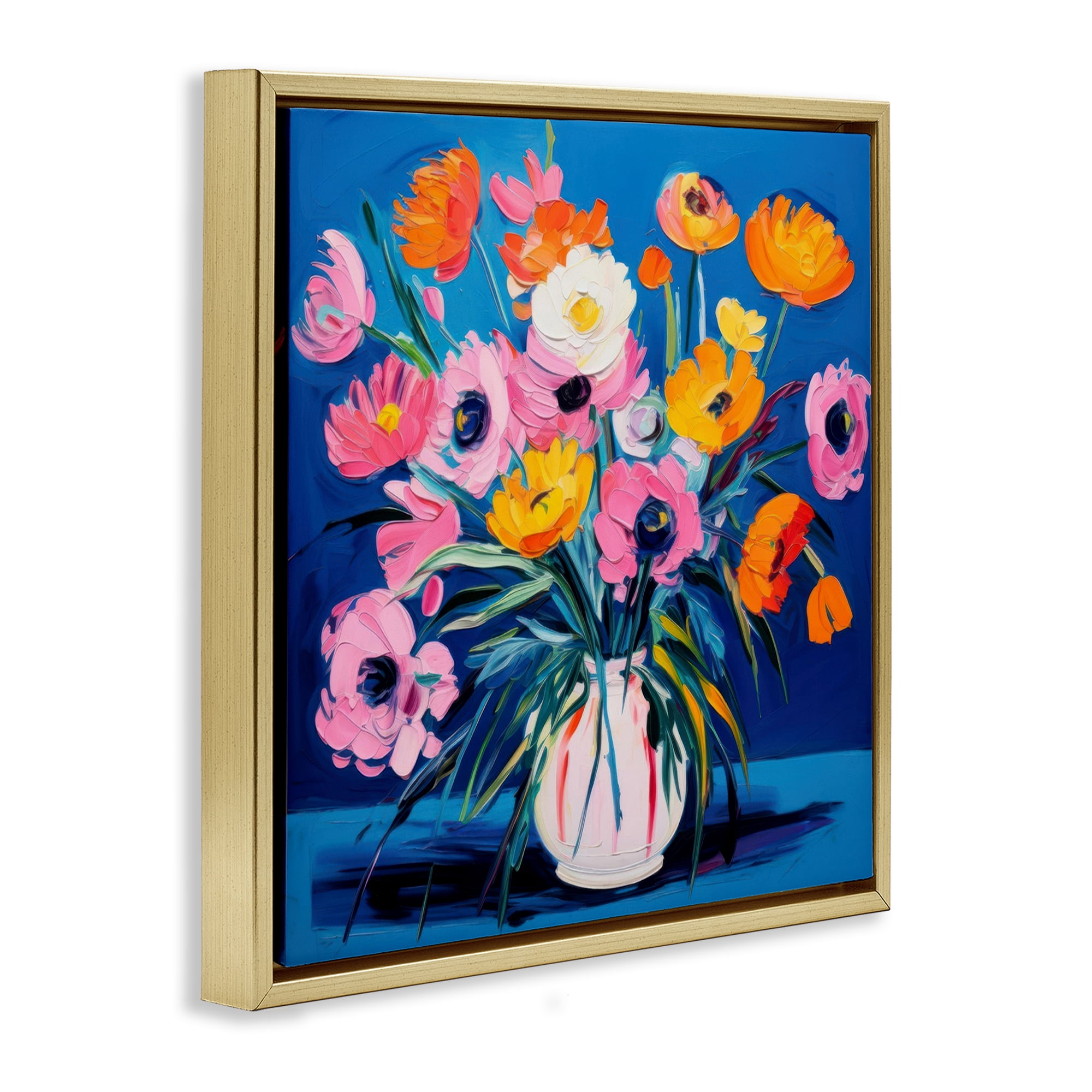 Stupell Industries Bright Poppies Bouquet Plants & Flowers Painting Gold Floater Framed Canvas Art Print Wall Art, 18 x 18