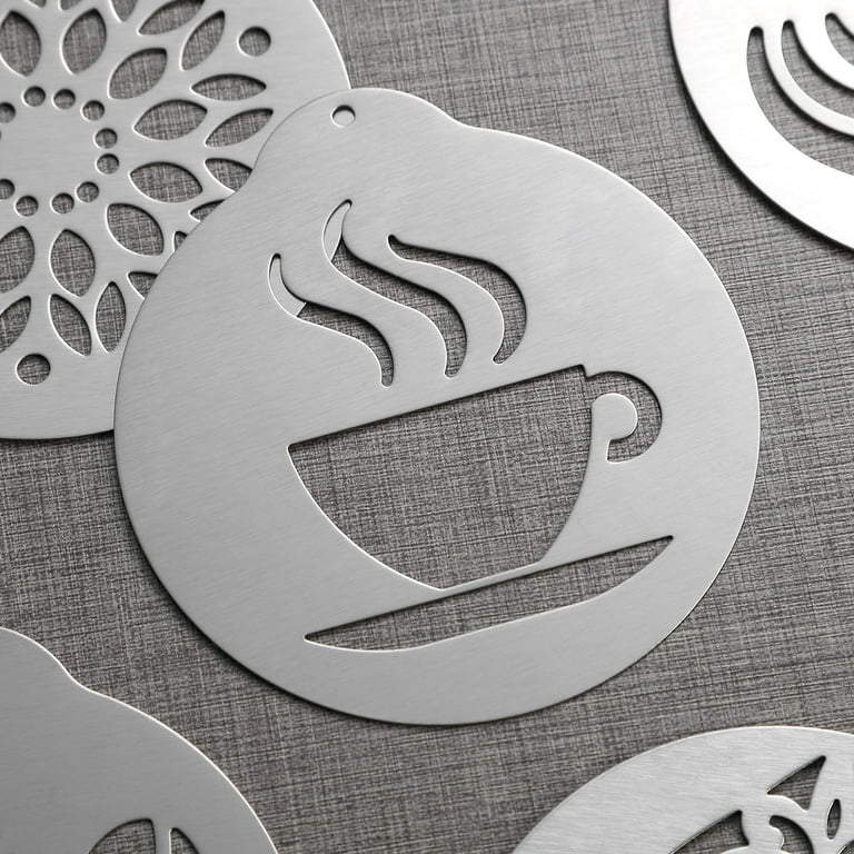 Bestonzon 5 Pcs Stainless Steel Coffee Stencils Barista Cappuccino Arts Templates Coffee Garland Mould Cake Decorating Tool, Size: 9.3