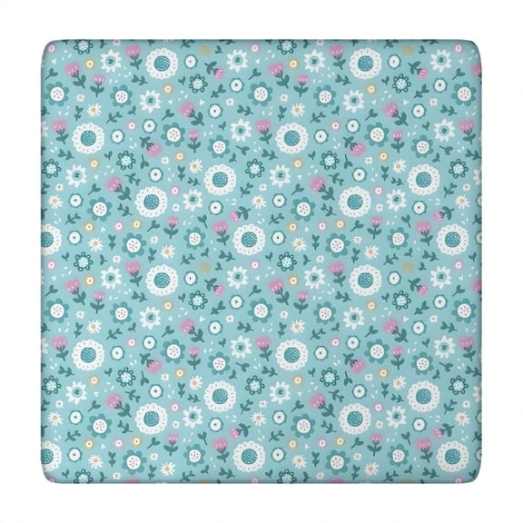 Pioneer Flower Floral Print Pattern Square Fitted Tablecloth with Elastic Edge,Square Table Cover,Washable Elastic Table Cover for Home Kitchen Party Decor 34"x34"