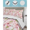 thumbnail image 4 of Quilts Full Size, Pink Flowers Soft Comforter Bedding Set for Bed, Watercolor Spring Botanical Floral Leaves Lightweight Quilted Bedspread with Pillow Cover(2 Pieces) for All Season, 78x90 Inch, 4 of 6