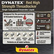 Dynatex Red High Strength Threadlocker 0.20 oz Bottle - Permanent Lock, Anaerobic, Large Fasteners, Vibration & Solvent Resistant (Single)