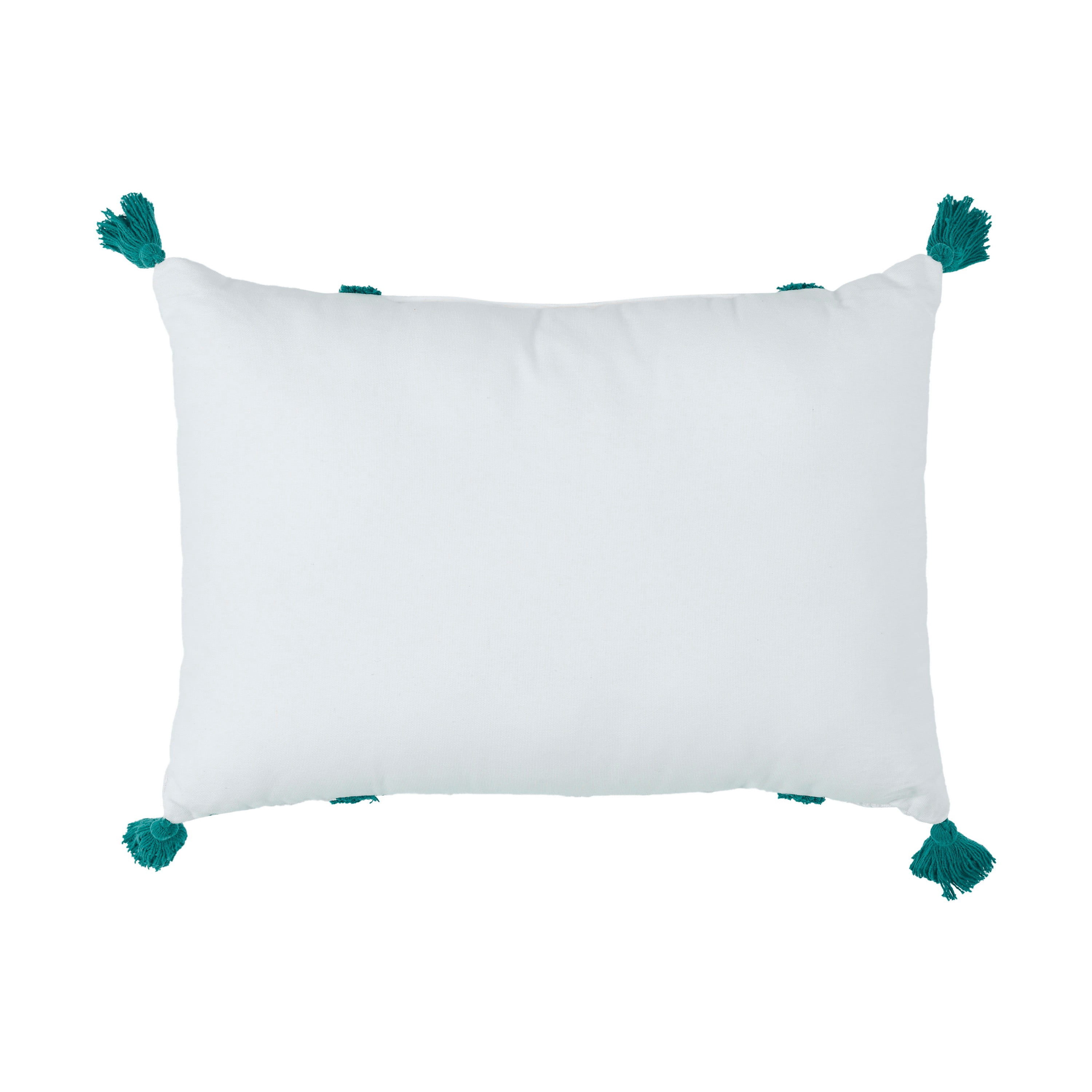 Indigo Ink Panther 14" x 20" Teal Boho Stripe Tassel Cotton Decorative Pillow