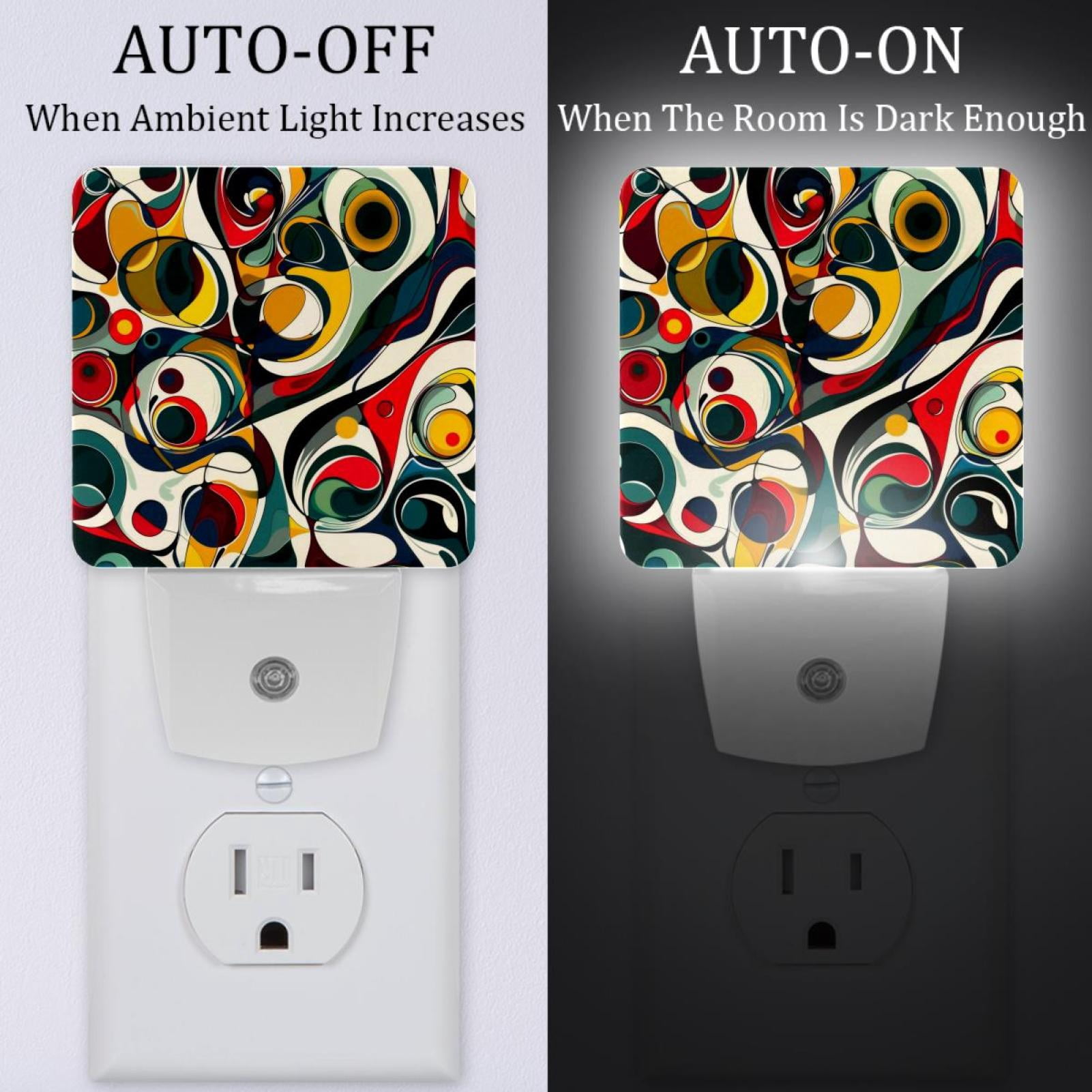 PhooArto Colorful Abstract Pattern Plug in LED Night Light Auto Sensor Dusk to Dawn Decorative Night for Bedroom, Bathroom, Kitchen, Hallway, Stairs, Baby's Room, Energy Saving