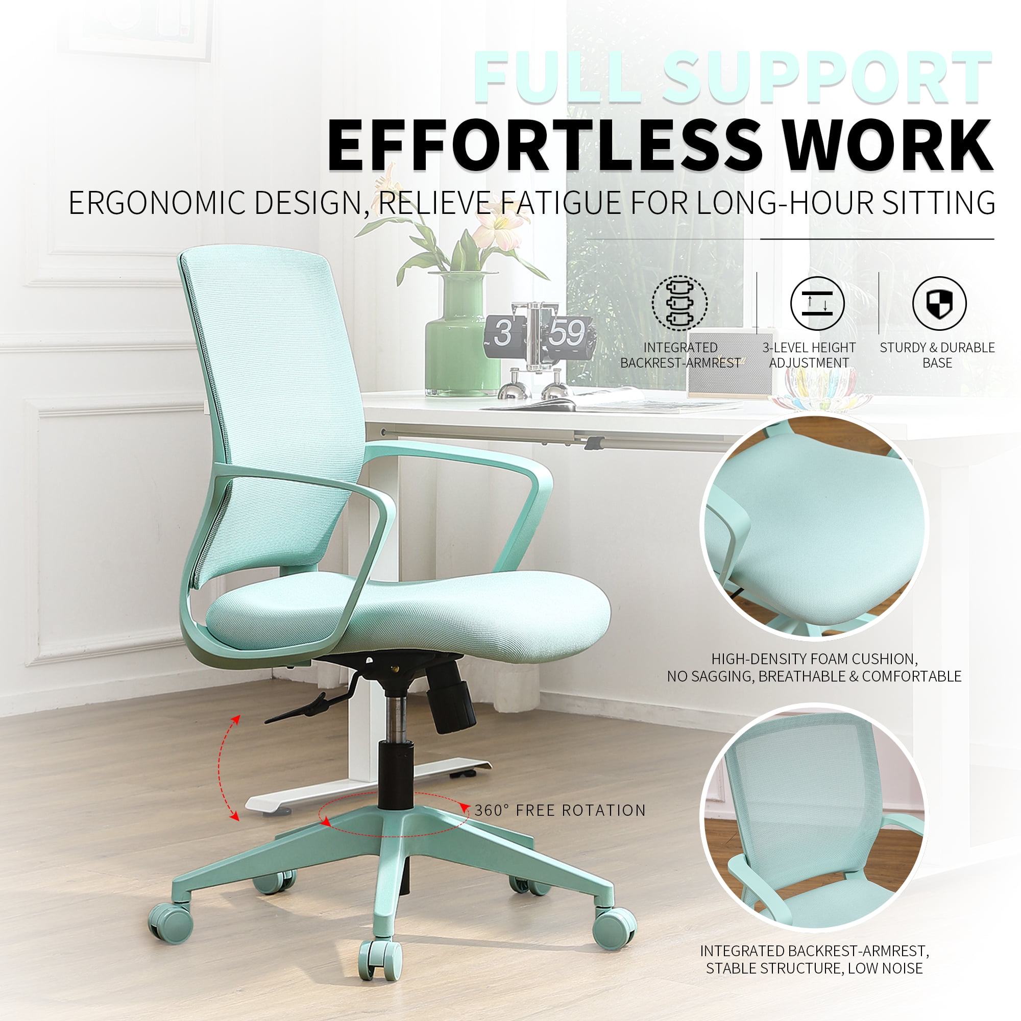 Homy Casa Modern Mesh Task Chair, Adjustable Height Computer Desk Chair with Lumbar Support, 350 lb, Blue