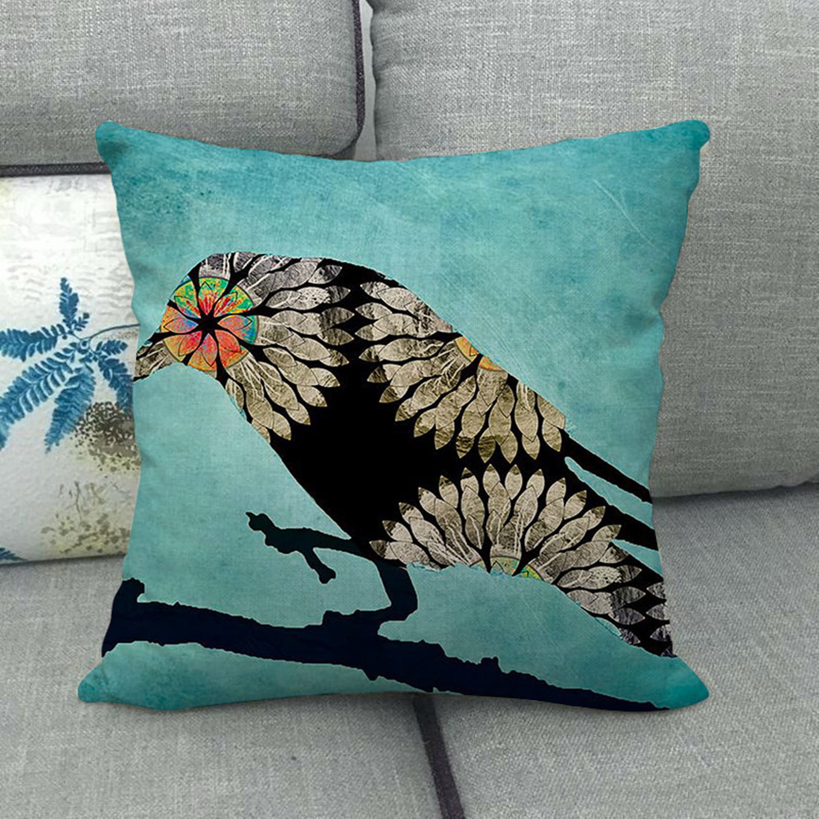 LnjYIGJ Pillow Cases,Bird Print Pillow Cases Linen Sofa Cushion Cover