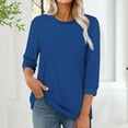 thumbnail image 3 of 3/4 Sleeve Tops for Women Solid Color Round Neck Pleated T-shirt Fall Winter Casual Loose Blouses Comfortable Lightweight Fashion Tunic Shirts Cotton Tees Size S-XXL, 3 of 5