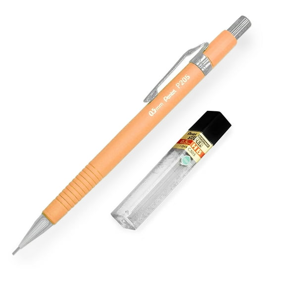 Pentel P205-97F Mechanical Automatic Pencil - Nasturtium (Pastel Orange) - Single 12 HB 0.5mm Refill Leads