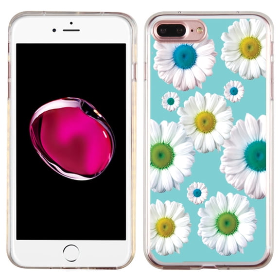 Slim-Fit Case for Apple iPhone 8 PLUS / 7 PLUS, OneToughShield ® Premium TPU Gel Protector Phone Case - Daisy/Teal