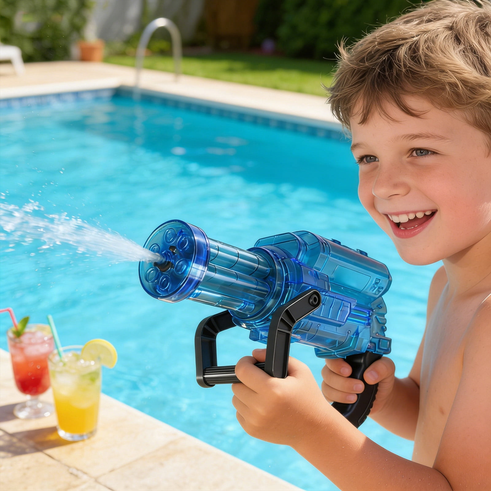 Water Gun Automatic, Water Blasters for Student, Toys Guns for Student, Blue Transparent 11X4 In, Rechargeable Pack 1 Pc, Outdoor Water Play, Outdoor Summer Toys for Student,
