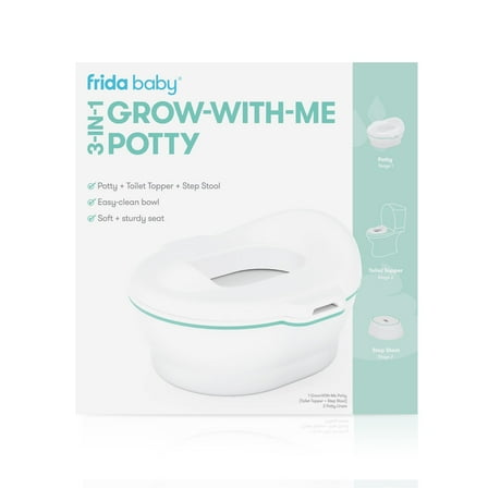 Frida Baby 3 in 1 Grow with Me Potty Training Toilet Seat with Convertible Potty, Toilet Seat Topper, and Stepstool, White, 2 Piece