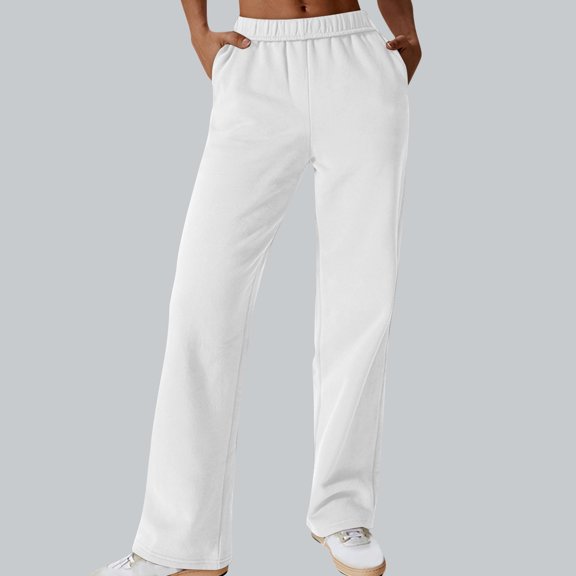 ClodeEU Women's Sweatpants with Pockets ,Casual Elastic Waist Lounge Pants White,Womens Plus M