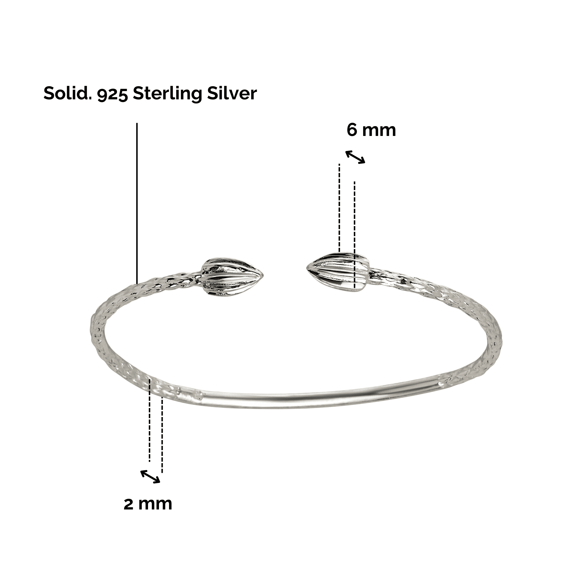 Better Jewelry Cocoa Pods .925 Sterling Silver West Indian Bangles - PAIR (Made in USA)