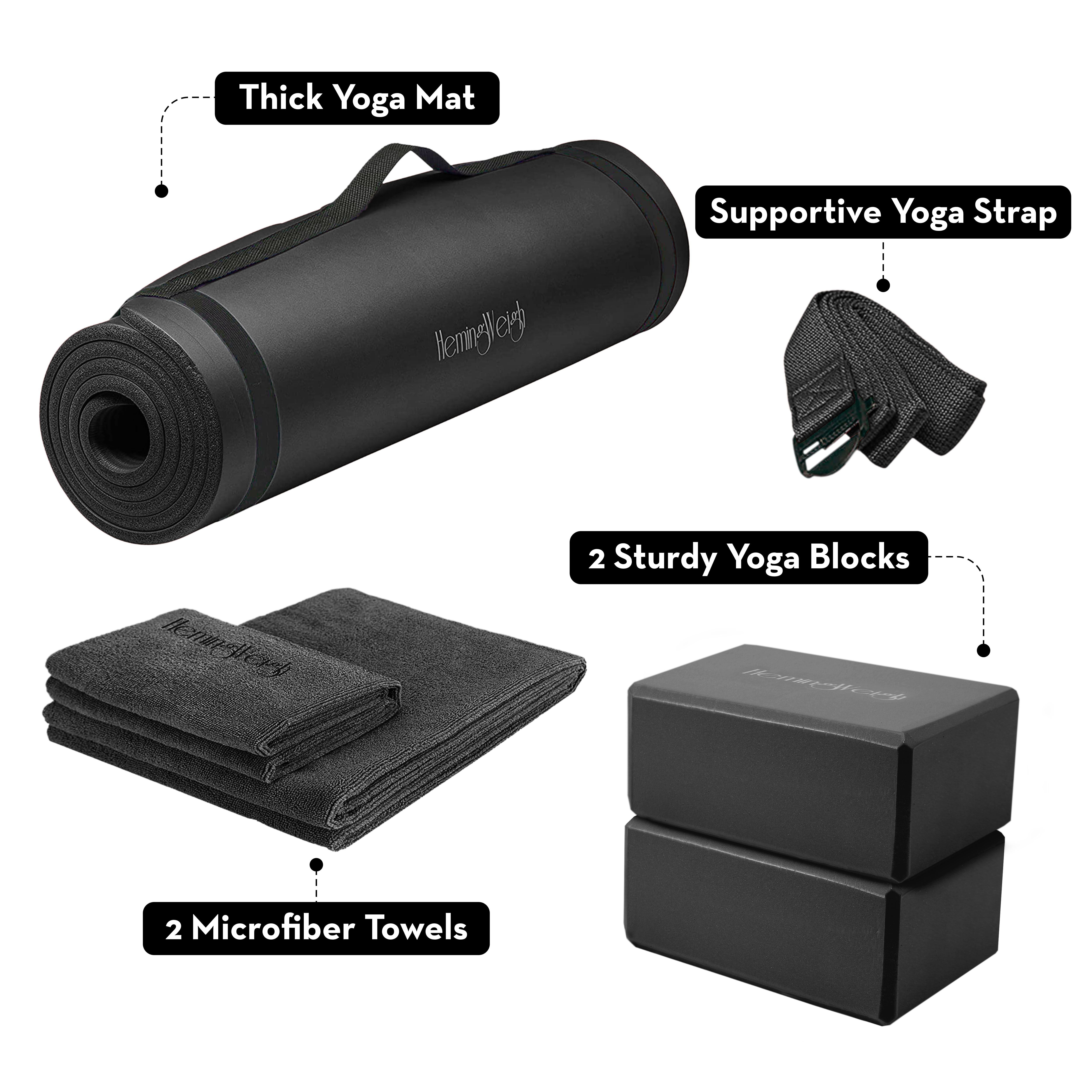 Buy HemingWeigh Yoga Mat Thick, Yoga Kit for Home Workouts, 1/2 Inch Thick  Yoga Mat for Women, Men, Non Slip Yoga Mat with Yoga Foam Blocks, Yoga  Strap, 2 Microfiber Towels, Beginner