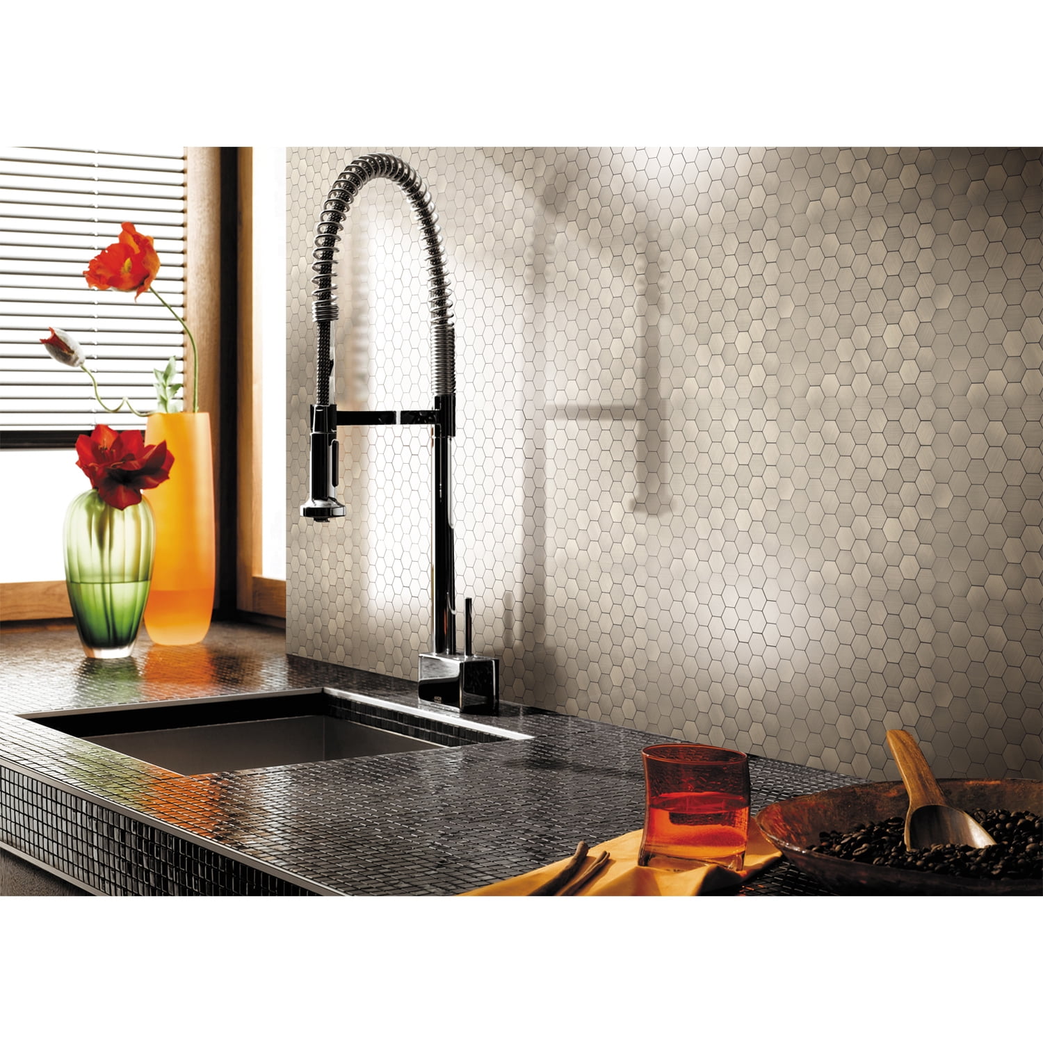 Stainless Steel Metal Backsplash Tiles in Brushed Black Silver Backsplash Tile for Kitchen Peel and Stick 11.85''x11.85'', 5 Pieces Stainless Steel Metal Backsplash Tiles in Brushed Black Silver Backsplash Tile for Kitchen Peel and Stick 11.85''x11.85'', 5 Pieces