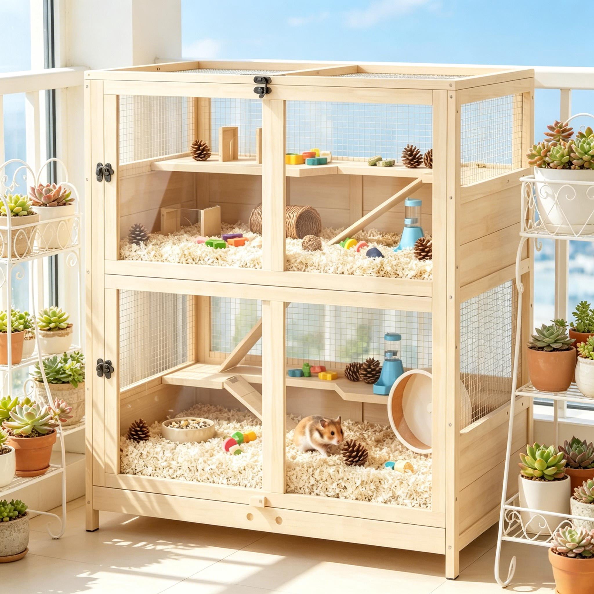 Spacious Small Animals Cage, Hamster Cage with Three Ramps, Pet Cage