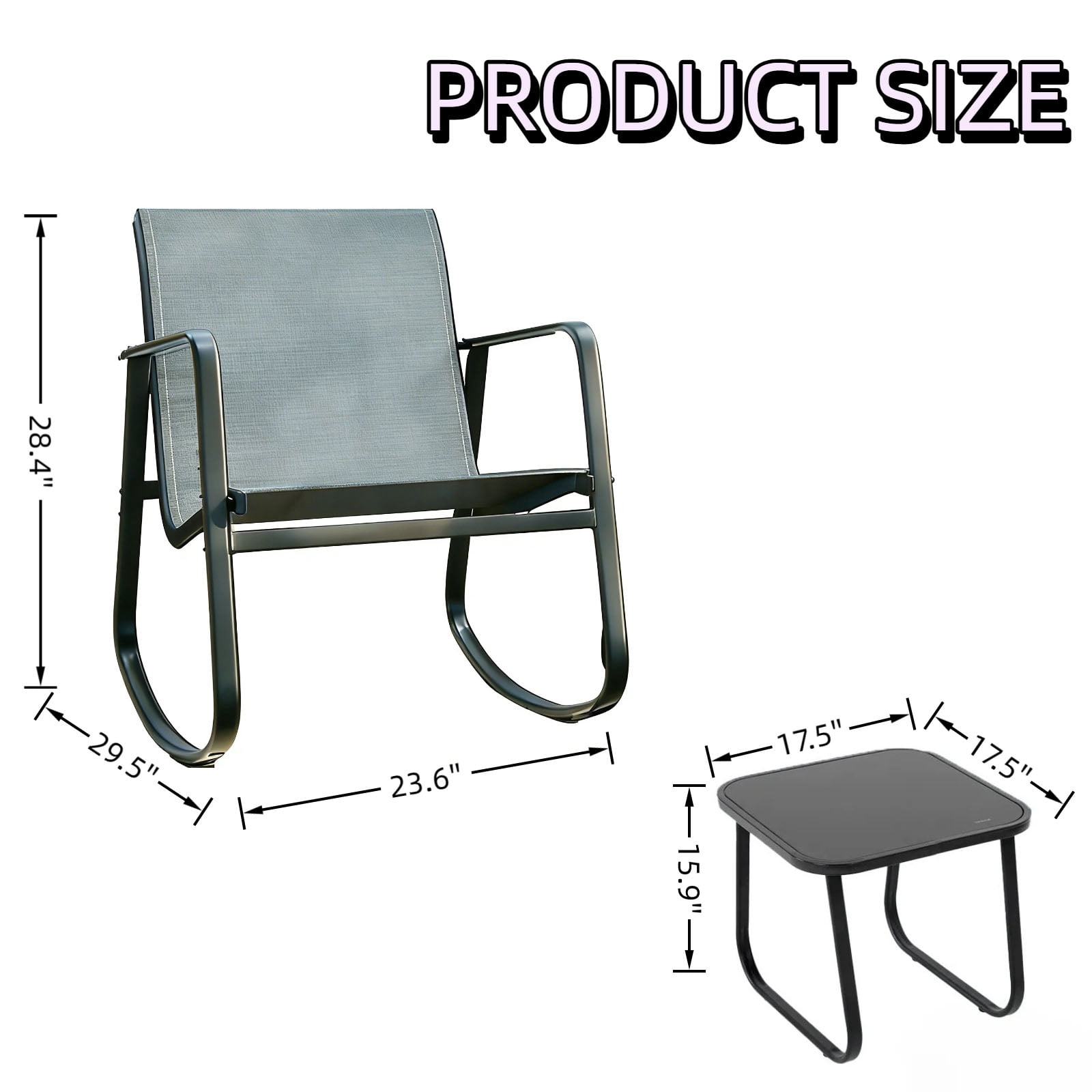 Casabay 3-Piece Outdoor Courtyard Furniture Set with Patio Chairs & Coffee Table, All Weather Outdoor Seating Breathable Fabric for Yard, Pool, Lawn, Light Gray