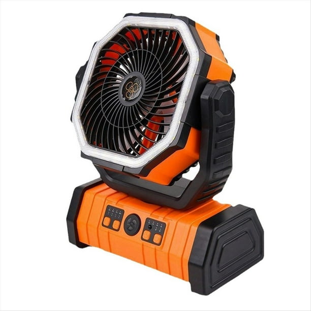 Ventilador de Batería de 20000 MAh Recargable con Gancho y Luz LED Brillante, Control Remoto, Temporizador, Oscilación Automática, Ventilador Inalámbrico, Color Naranja