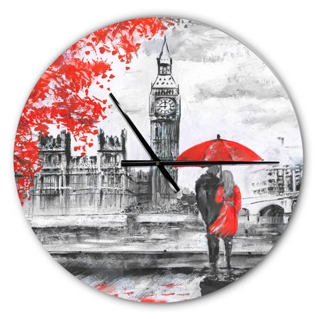 Designart 'Couples Walking in London ' Modern wall clock