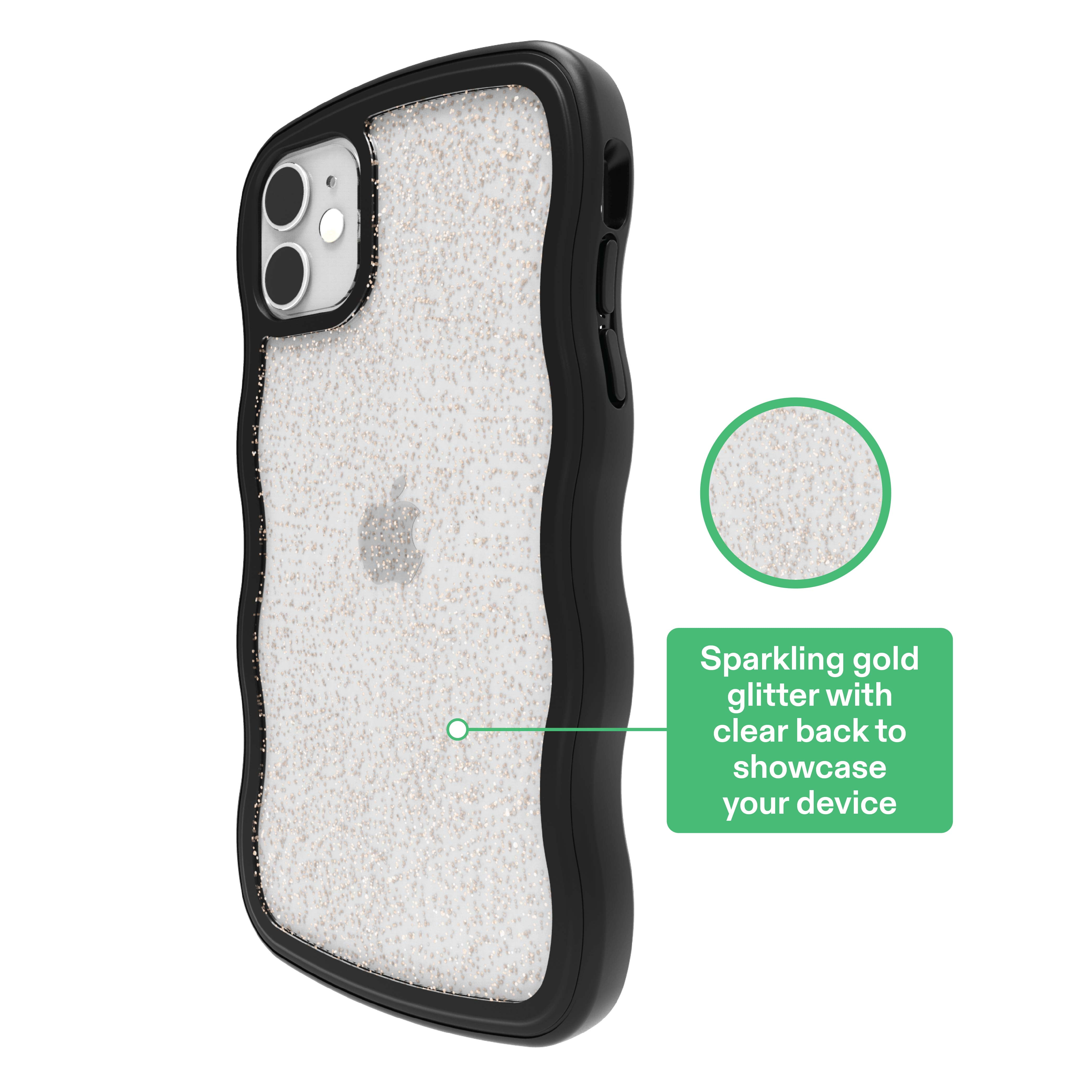 onn Wavy Grip Phone Case for iPhone 11 / iPhone XR - Black/Gold Glitter