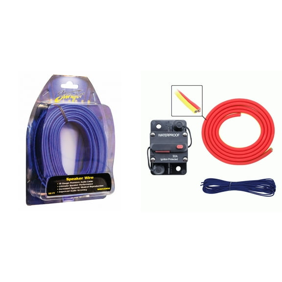Metra MLAK4-20 100 Amp Breaker 4GA Tinned Pure Copper 20 foot Marine Wiring Kit with 16GA Matte Blue 50ft Tinned Oxygen-free Copper Speaker Wire